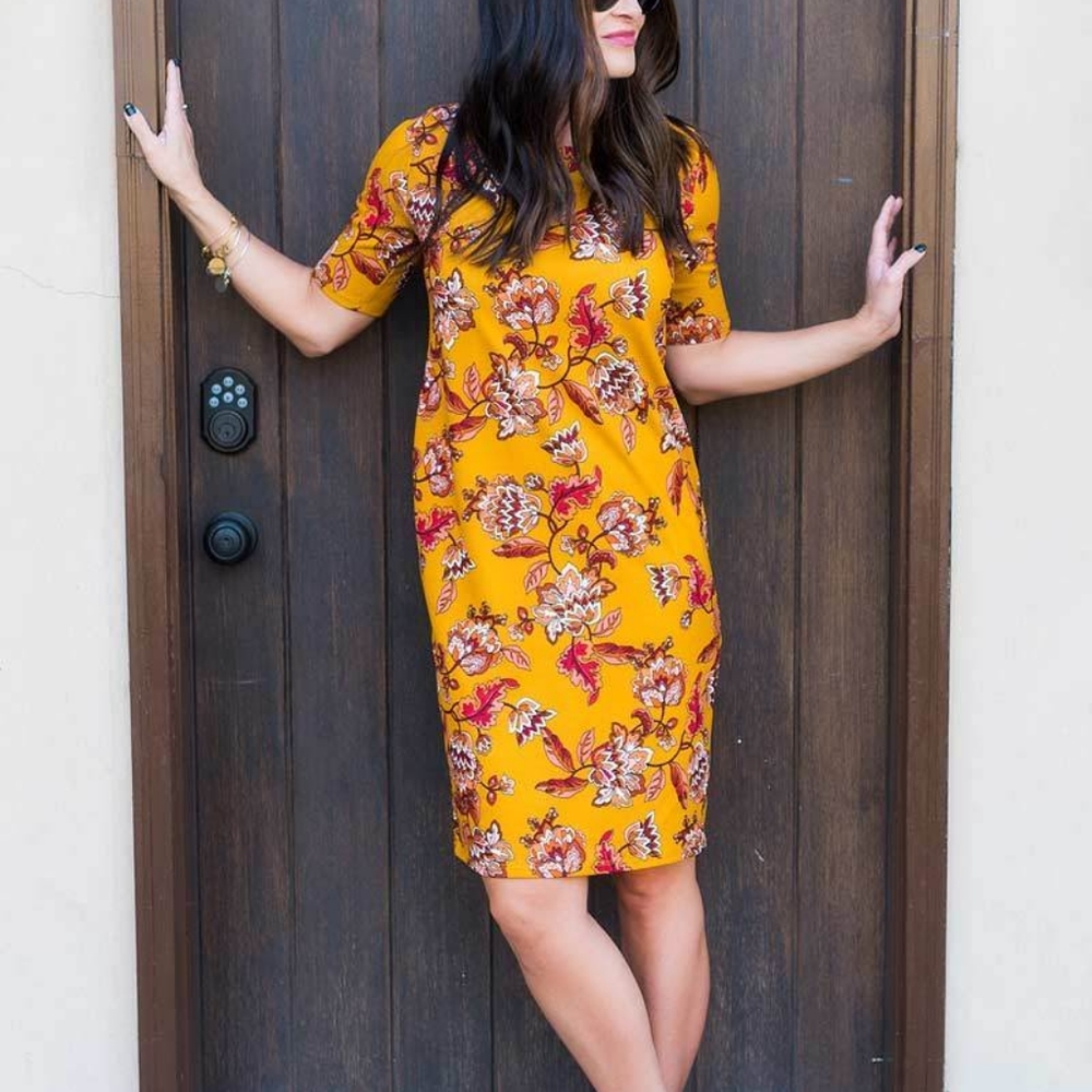 Bridgette Brianna by Sexy Modest Mustard Shift Dress